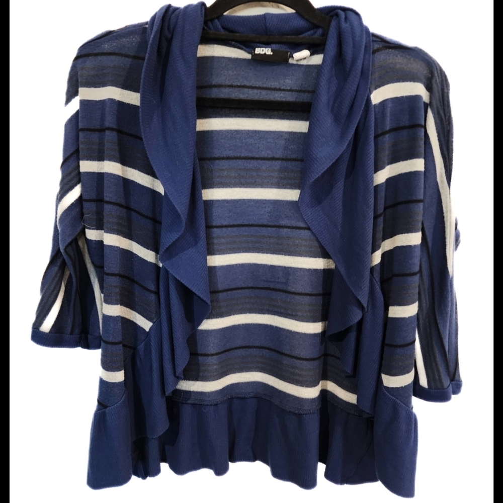 BDG 3/4 Sleeve Blue and White Striped Cardigan